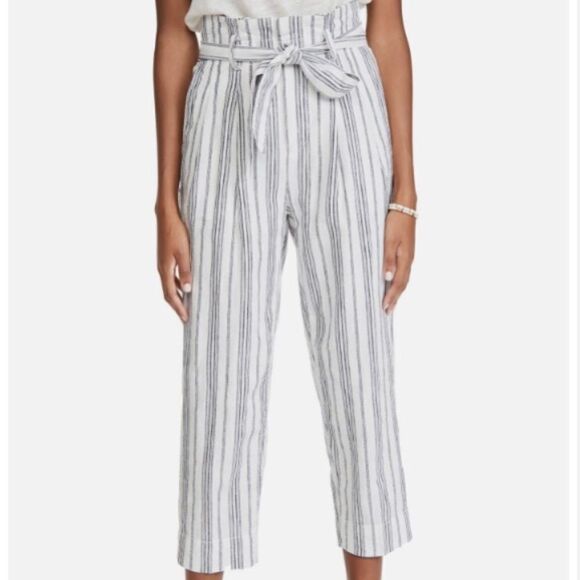 Madewell Baltic Striped Paper Bag Pants, Size 2.  Linen Blend.  Great Condition! - Picture 1 of 10